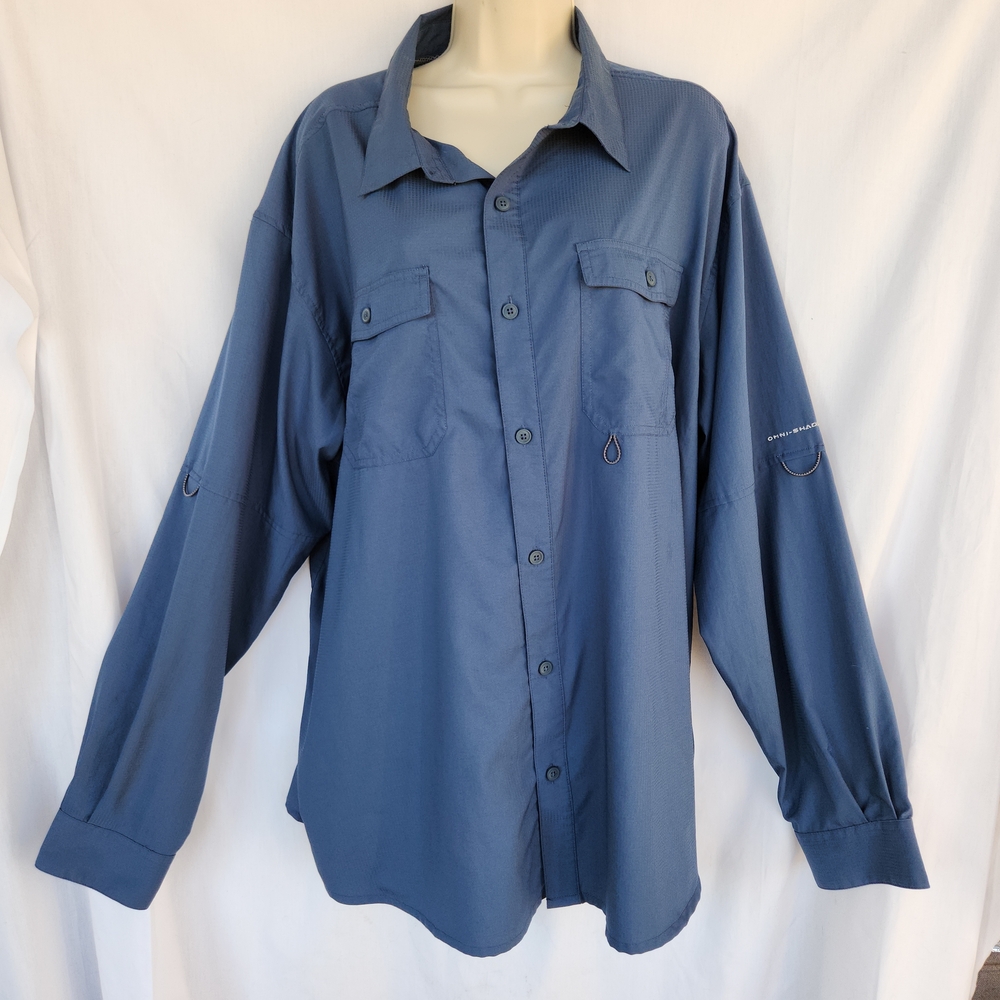 Columbia Omni-Shade Dark Blue Long Sleeve Light Weight Breathable No Wrinkle XXL